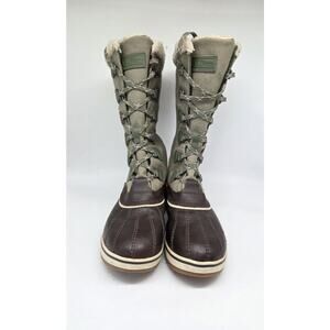 LL Bean Womens Sherpa Lined Green Canvas 12 Inch Waterproof Boots Tek 2.5 sz 10